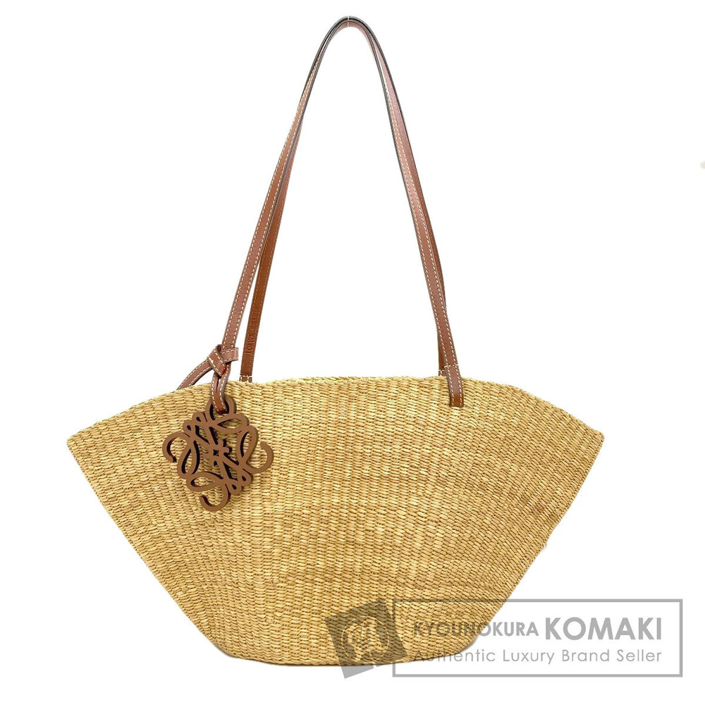 Loewe Shell Basket Bag Tote Straw Tan Leather